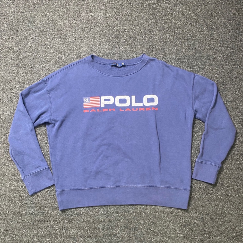 Polo Ralph Lauren American Flag Sweatshirt Blue Mens Small‎ Fleece Crewneck USA